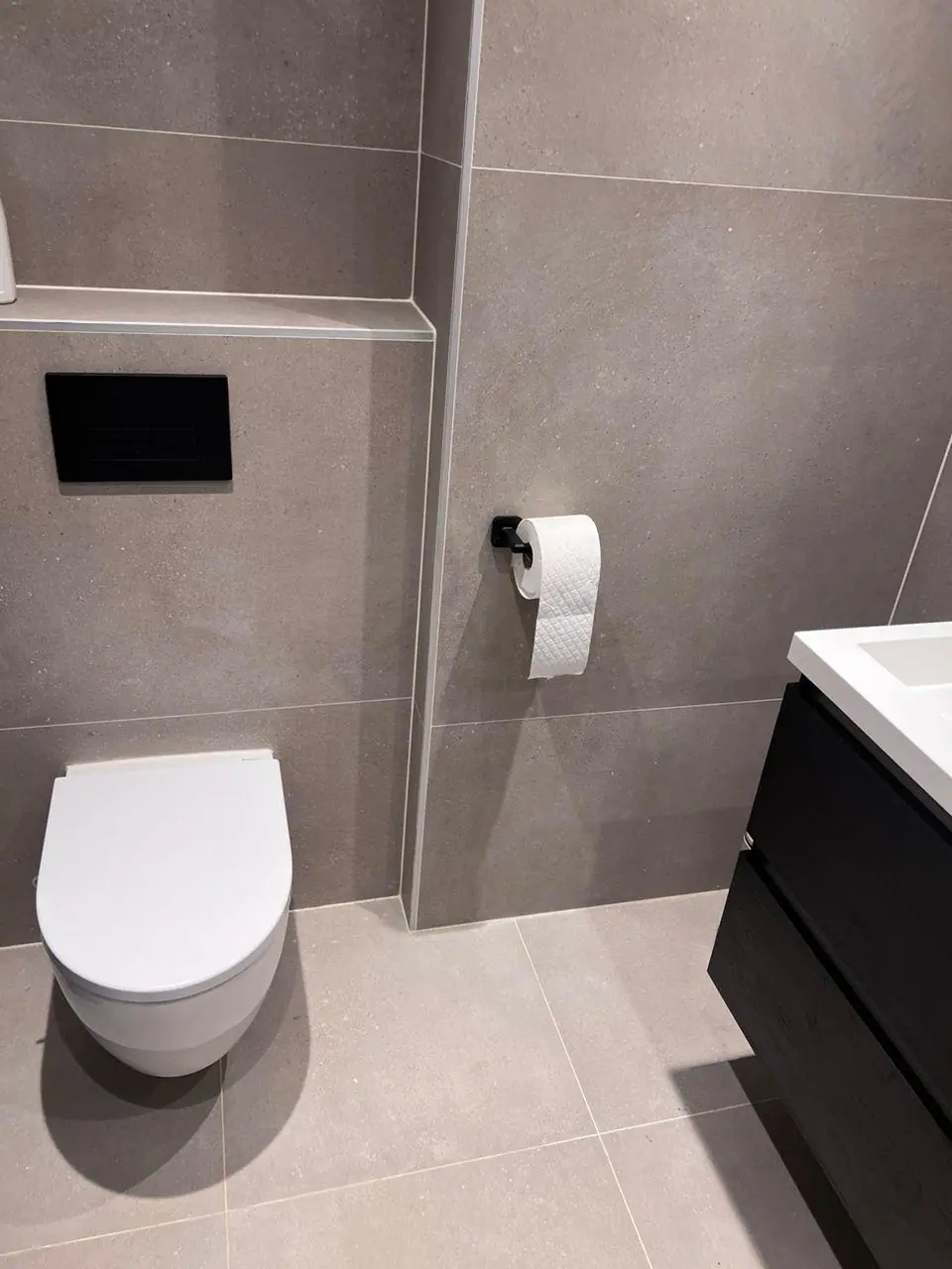 Grijze toiletruimte met wandcloset